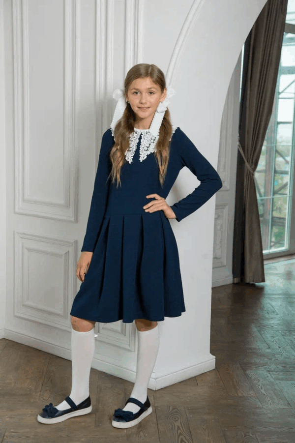 Платье для девочек  с кружевным воротником 10